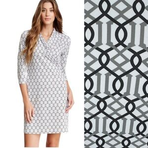 J. McLaughlin Catalina Cloth Panama Surplice Dress White Black Size XS